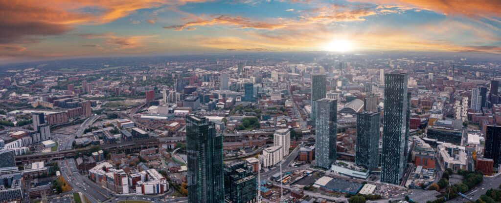 Manchester UK. August 10 2021. Aerial View Of Manchester City