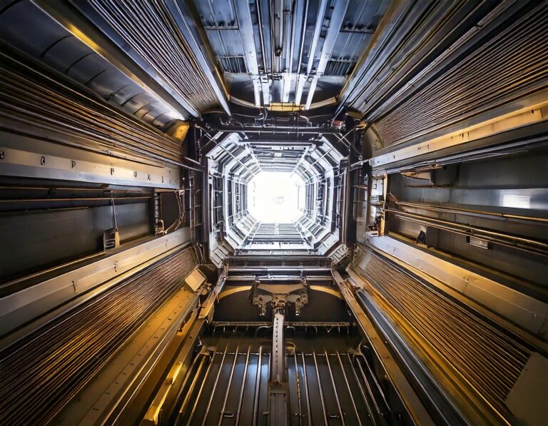 A view from the bottom of an elevator shaft